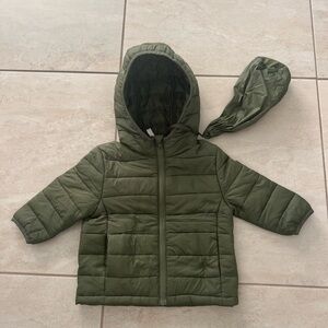People Toddler Green Puffer 12 Month Jacket with Bag and Hood Winter Coat